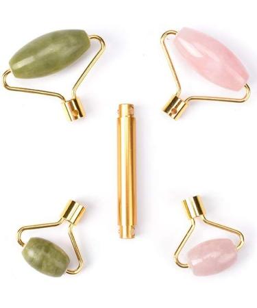 Jade Rose Quartz Roller Kit | 3 Changeable Heads Facial Roller for Glowing Skin - Shop Internationally - Buy Online on SooperMarket.com