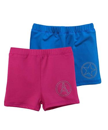 Dance Shorts for Girls Toddlers Kids Child for Gymnastics Sparkly Unicorn Print 120 (4-5Y) Blue+hot Pink