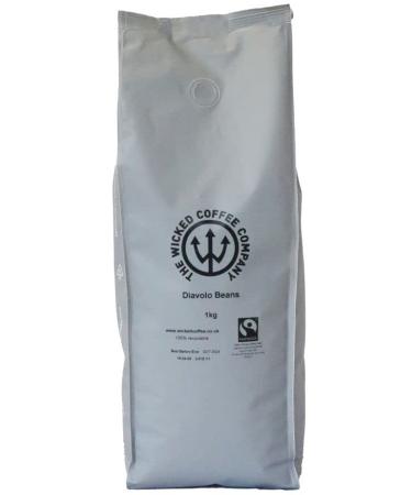Wicked Fairtrade Diavolo Coffee Beans (Recyclable 1kg Bag) - Premium Medium Roast Coffee