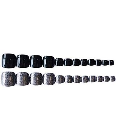 24pcs Short Glitter False Toenails with Glue Design Acrylic Short Fake Feet Nails for Women Press On Toenails for Women Glue On Toe Nails for Women - Buy Online on SooperMarket.com