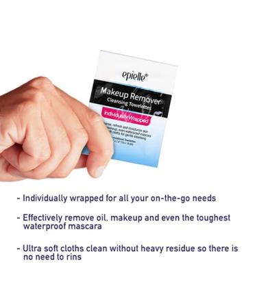 Epielle Makeup Remover Cleansing Towelettes - 15 Individual Wipes for Oil, Makeup & Waterproof Mascara Removal | Alcohol-Free, Paraben-Free, Cruelty-Free | Ideal for Travel & Gym - Buy Online on SooperMarket.com