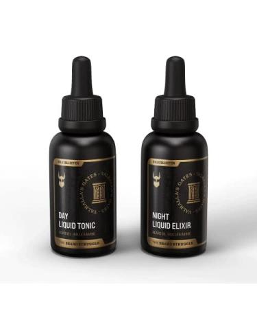 The Beard Struggle Tonic + Elixir Beard Oil Bundle - Platinum Collection - Grooming Beard Oil - Softens Moisturizers and Strengthens Beard Growth - Pack of 2 Vanir's Wisdom Valhalla's Gates