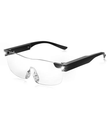 SKYWAY Magnifying Glasses with Light, 200% LED Lighted Rechargeable Magnifier Eyeglasses for Reading Hobbies and Close Work Hands Free Black200