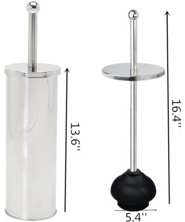 Chrome Toilet Plunger with Holder | Heavy Duty Deep Cleaning | Bathroom Metal Canister with Drip Cup | Silver - Buy Online on SooperMarket.com