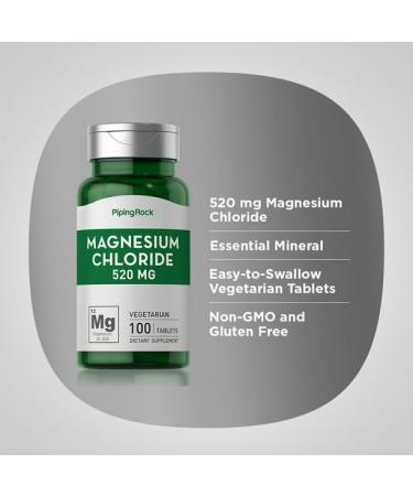 LLK Magnesium Chloride 520mg | 100 Vegetarian Tablet Capsules | Natural Supplement - Buy Online on SooperMarket.com