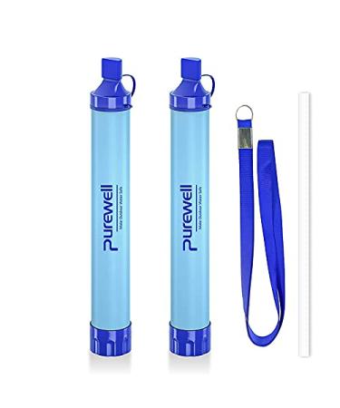 PureWell Outdoor Water Filter Personal Water Filtration Straw Emergency Survival Gear Water Purifier for Camping Hiking Climbing Backpacking Pack Of 2