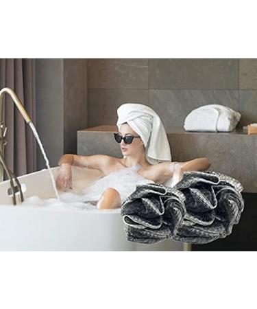 12-Pack Bamboo Charcoal Black Bath Loofah Shower Sponge Poufs - Wholesale Bulk Lot - Buy Online on SooperMarket.com