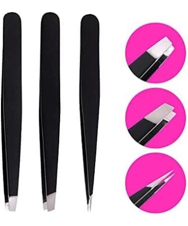 3pcs Stainless Steel Precision Eyebrow Tweezers Set with Storage Bag - Perfect for Plucking, Ingrown Hair and Facial Hair Removal - Buy Online on SooperMarket.com