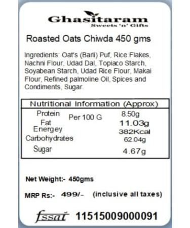 Jaiccha Ghasitaram Roasted Oats Chiwda 450 gms |Diwali Holi Rakhi Valentine Christmas Birthday Anniversary Gift for Her Him Mothers Day Fathers Day| - Buy Online on SooperMarket.com