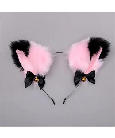 Cat Ears Bell Headband Folding Ear Powder Plus Black Gold Bell Bow Headband Fox Ear Accessories Cute Plush Headgear for Halloween Cosplay Costume Party Dress Girls - Buy Online on SooperMarket.com