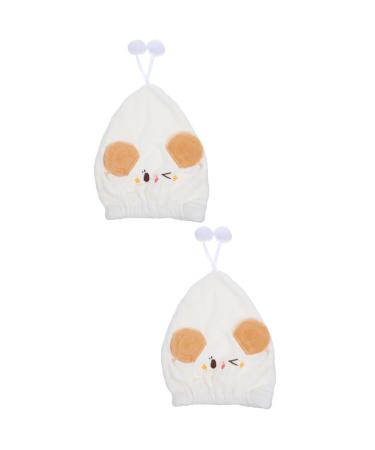 MAGICLULU Womens Hat 2pcs Cartoon Dry Hair Cap Absorption Drying Hair Hats Rapid Drying Towel Rapid Hair Drying Hat Hair Bonnet Shower Hats Women's Coral Fleece Quick Dry Turban White