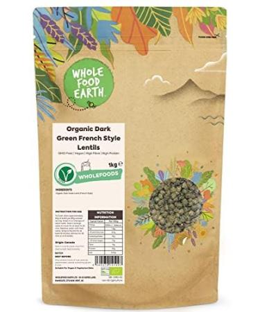 Wholefood Earth Organic Dark Green French Style Lentils 1kg GMO Free | Vegan | High Fibre | High Protein | Certified Organic