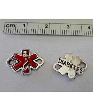 Charm Pendant for Bracelet and Chain Making Fashion Jewelry Necklace 1 Sterling Silver Red Enamel Diabetic Diabetes Medical ID 14 mm Long Link