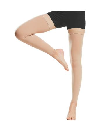 Medical compression stockings women & men's thigh support stockings high footless compression stocks firm 20-30 mmHg graded support for varicose veins edema flight (beer) beige Klein