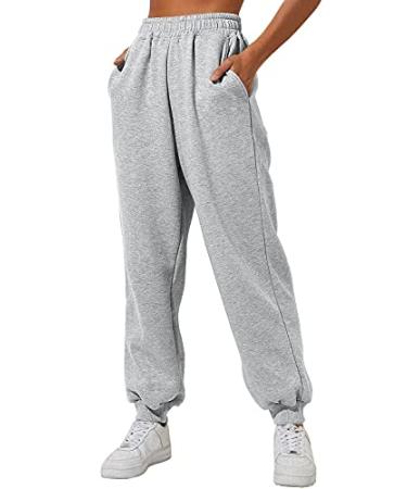Yovela Womens High Waisted Baggy Sweatpants Comfy Cotton High Waist Jogger Pants Y2k Trendy Lounge Trousers with Pockets Grey Small