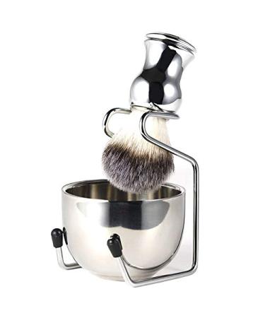 Wresetly Shaving Set Soap Dish + Shaving Brush + Stand Holder Stainless Steel + Nylon Brush Kit Shaving Brush Kit for Pure Hair