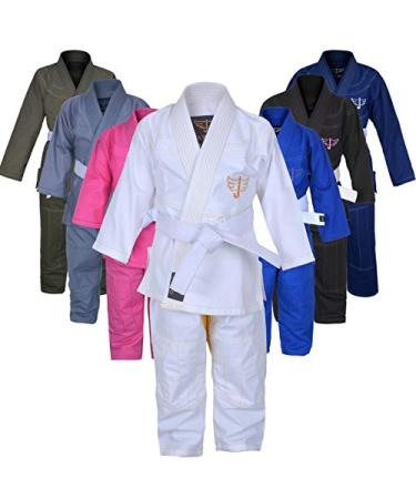 Jayefo Kids Brazilian JIU Jitsu GI for Boys and Girls IBJJF Legal BJJ Lightweight Soft Preshrunk Grappling Children Youth MMA Free White Belt-1 Year Warranty White/Gold K00