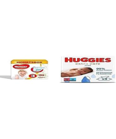 Bundle of Huggies Ultra Comfort Babywindeln Size 3 (4 9 kg) 168 pieces + Huggies Pure Extra Care Baby humidity towels 99% pure water perfume-free 3 x 56 cloths triopack diapers size 3 + wet wipes