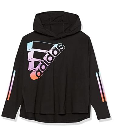 adidas Girls' Long Sleeve Cotton Hooded Graphic T-Shirt X-Large Black With Multicolor