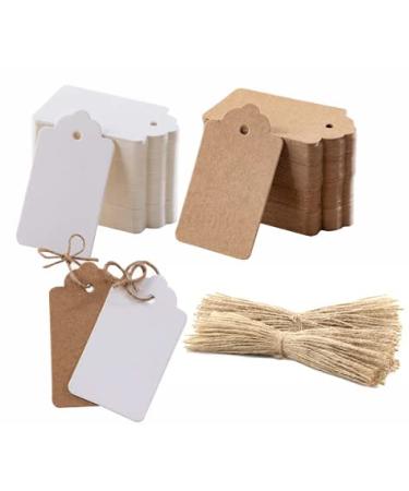 200 Kraft Paper Tags with Jute Twine, 2 Colors Heart Kraft Paper Gift Tags for Gifts Arts and Crafts, Wedding Thanksgiving Christmas ect