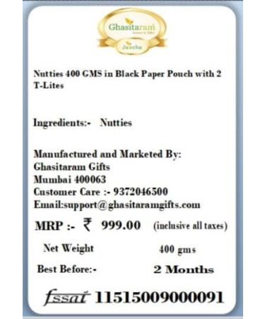 Jaiccha Ghasitaram Diwali Gifts Chocolate - Nutties 400 GMS in Black Paper Pouch with 2 T-Lites - Buy Online on SooperMarket.com