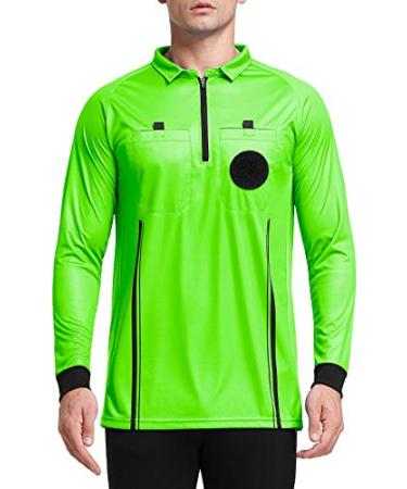 FitsT4 Men's Pro Soccer Referee Jersey Long Sleeve Ref Shirt Green Medium