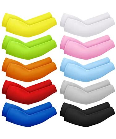 Boao 10 Pairs Arm Sleeves for Men Women Cooling Compression Arm Sleeves UV Sun Protection Arm Sleeves Tattoo Cover Up Sleeve Bright Colors