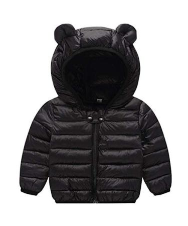 Baby Puffer Jacket Winter Hooded Coat Padded Jacket Lightweight Outerwear Boys Girls Outfits Black 12-24 Months Black 1 Year