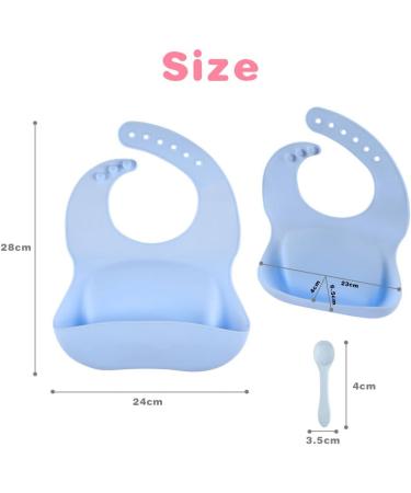 Vicloon Silicone Baby Bib 2PCS | Waterproof Baby Feeding Bibs with Fork Spoon | Adjustable & Easy to Clean | Wide Food Catcher Pocket | Unisex Toddler Bibs - Blue-Dark Green - Buy Online on SooperMarket.com