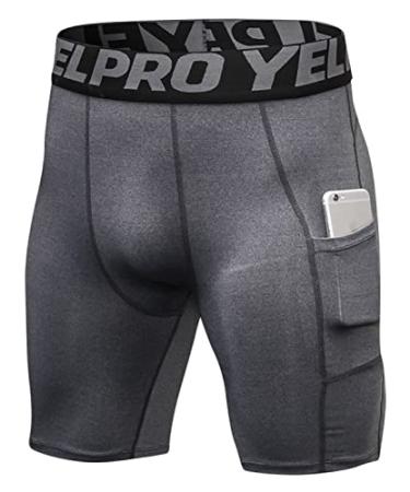 Yuerlian Men's Compression Shorts Cool Dry Sports Underwear Workout Shorts Running Tights with Pockets Large Pockets-1flower Gray