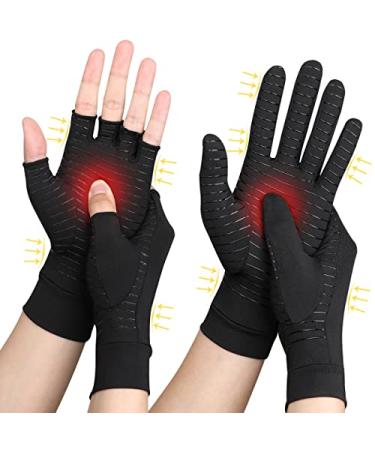 Normers Copper Compression Arthritis Gloves (2 Pairs) Fingerless & Full Finger Medical Compression Gloves for Men & Women Hand Braces & Support with Non-Slip Silicone Strip for Carpal Tunnel Edema Medium