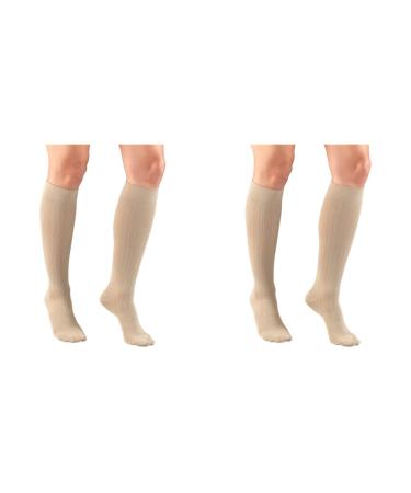 Truform Compression Socks 15-20 mmHg Women's Dress Socks Knee High Over Calf Length Tan Rib Knit Medium (Pack of 2)