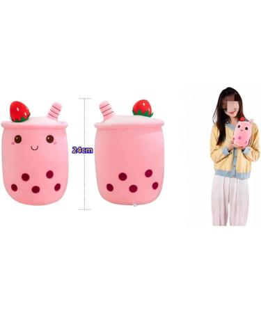 SPIRTUDE 2Pcs Boba Plush Set - Cute Strawberry & Brown Bubble Tea Stuffed Plushies 24cm - Soft Squishy Pillow for Kids Girls - Buy Online on SooperMarket.com