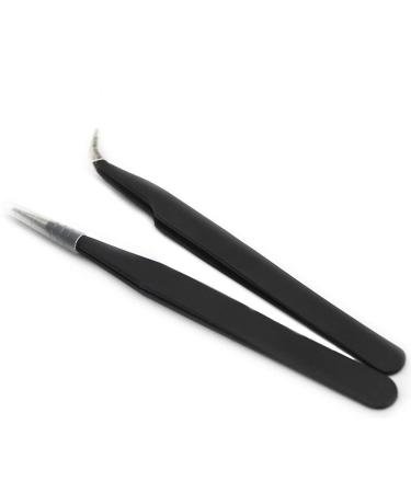 Rolabling 2pcs Elbow & Straight Black Nail Tweezers Rhinestone Picker Manicure Nail Art Tool (Set-1)
