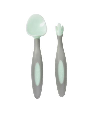 Toddler Cutlery Set with Uniquely Shaped Fork and Spoon (Pistachio)