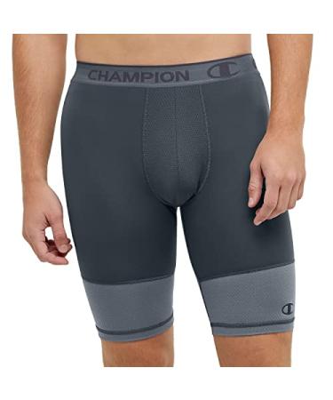 Champion Men's Total Support Pouch Compression Shorts, Sport Shorts for Men, Wicking, 6" & 9" Large 9 Inches Stealth/Stormy Night C Logo
