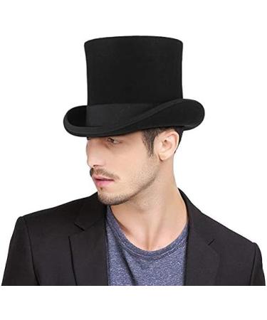 GEMVIE Men's 100% Wool Top Hat Satin Lined - Black Dress Hat 7 5/8 - Buy Online on SooperMarket.com