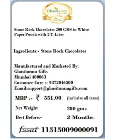 Jaiccha Ghasitaram Diwali Gifts Chocolate - Stone/ Rock Chocolates 200 GMS in White Paper Pouch with 2 T-Lites - Buy Online on SooperMarket.com