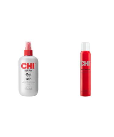 CHI Keratin Mist Strengthening Hair Spray 12 Oz Shine Infusion Hair Shine Spray 5.3 Oz Bundle