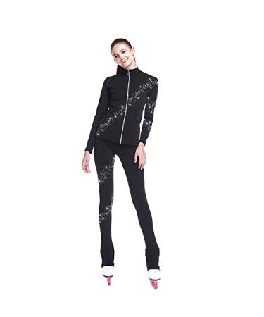 Figure Skating Spiral Jacket Pants Fleece Pants for Girls Black Pants for Women 8-10 Years