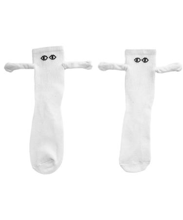 Novelty Magnetic Suction 3D Doll Couple Socks Funny Couple Holding Hands Socks Lovely Cotton Breathable Couple Socks 1 pair White a