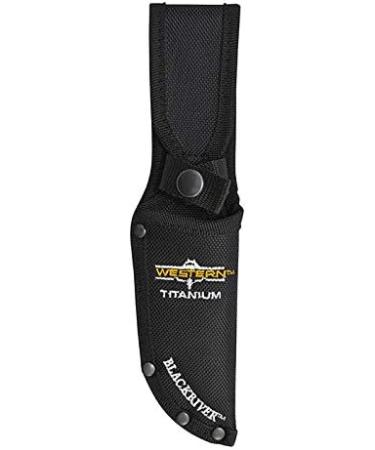 Camillus 19232 Western Black River Knife - 9.5cm Titanium Bonded Blade with Ballistic Nylon Sheath Durable PP/TPE Handle Black/Silver - Perfect for Outdoor Adventures - Buy Online on SooperMarket.com