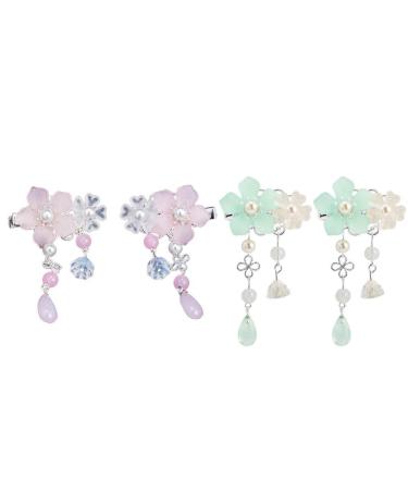 KALLORY 2 Pairs Children's Hair Accessories Tassel Hair Clip for Women Flower Hair Sticks Chinese Tassel Hairpin Vintage Hair Accessories Kids Headwear Bride Chinese Style Metal Japan