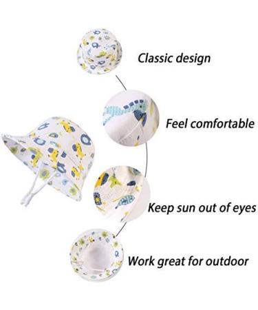 LANGZHEN Beach Sun Protection Hat for Baby Girls | Adjustable Toddler Kids Hat with Chin Strap | Wide Brim Summer Play Hat in White - Animals | 6-12 Months - Buy Online on SooperMarket.com