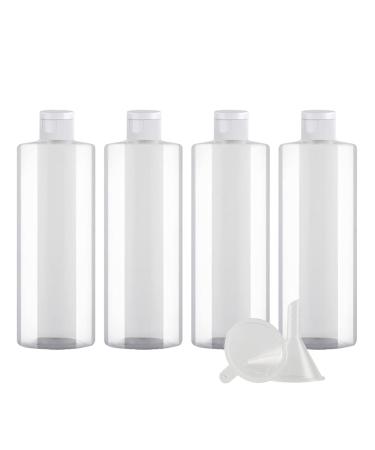Zeoabsy 4 pieces empty 500ml transparent pet plastic bottle with white hinged lid flat shoulder portable bottle for cosmetic fluids oil travel transparent 500ml