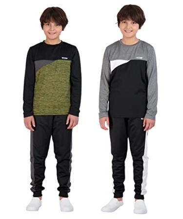 Hind Boys 4-Piece Active Long Sleeve Quick Dry T-Shirt and Athletic Jogger Sweatpant Set Kids Clothes for Sports and Running Black-black 10