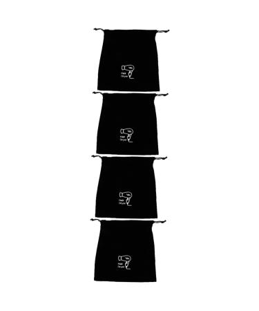 FOYTOKI 4 Pcs Hair Dryer Storage Bag Accessories Blower Tool Drawstring Bag Roller Cosmetic Flannel Black