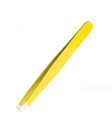 Professional Slanted Tweezer for Facial Hair Women & Men Stainless Steel Precision Tweezers for Ingrown Hair (Yellow)
