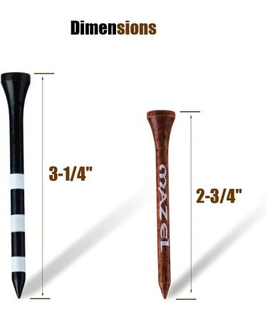 MAZEL Natural Wood/Bamboo Golf Tees 2 3/4 & 3 1/4 - Pack of 50 or 120 | Reduce Friction, Side Spin | Durable & Stable | Black & Brown - Buy Online on SooperMarket.com