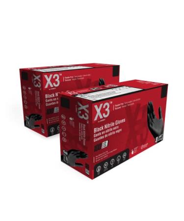 X3 Black Nitrile Disposable Industrial-Grade Gloves 3 Mil, Latex and Powder-Free, Food-Safe, Non-Sterile, Lightly-Textured Large (Pack of 200) 2 Boxes of 100